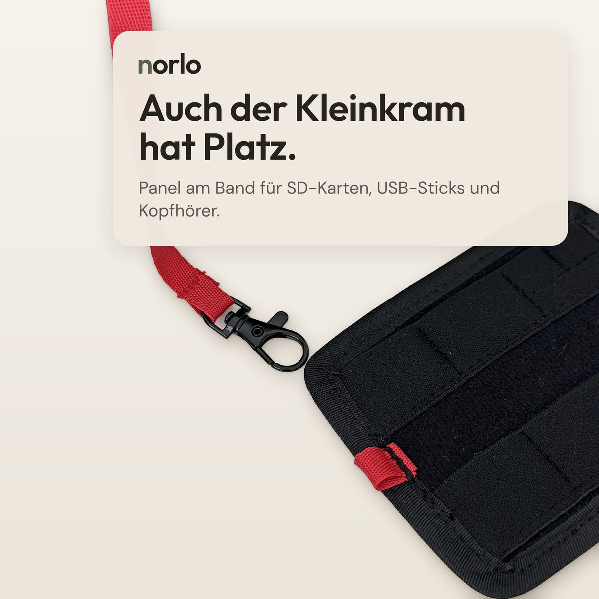 Organizer-Panel mit Fächern für SD-Karten, USB-Sticks und Kopfhörer